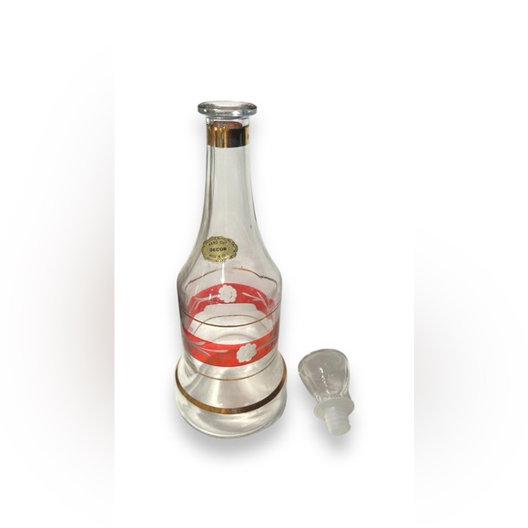 Hand Cut Cranberry Stripe Italian Glass Decanter Vintage Barware - Picture 2 of 6